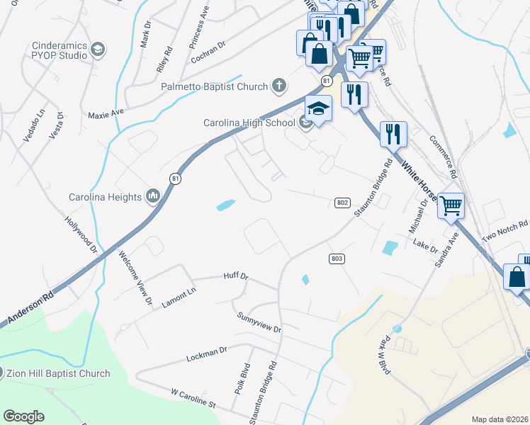 map of restaurants, bars, coffee shops, grocery stores, and more near 110 Barwood Circle in Greenville