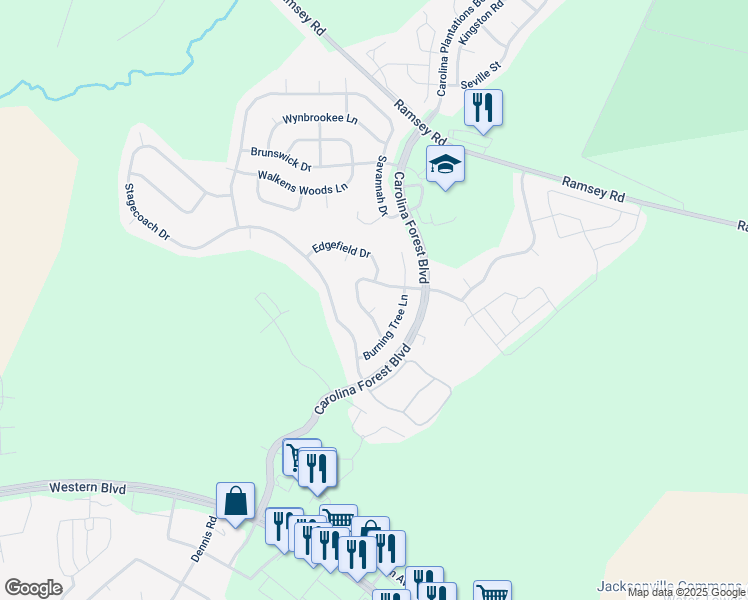 map of restaurants, bars, coffee shops, grocery stores, and more near 103 Westwind Court in Jacksonville