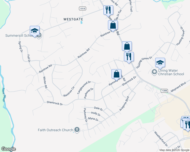 map of restaurants, bars, coffee shops, grocery stores, and more near 313 Cedar Creek Drive in Jacksonville