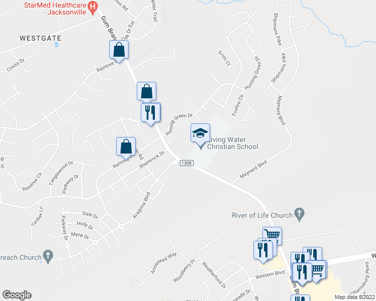 map of restaurants, bars, coffee shops, grocery stores, and more near 113 Milestone Court in Jacksonville