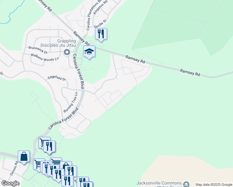 map of restaurants, bars, coffee shops, grocery stores, and more near 501 Springwood Drive in Jacksonville