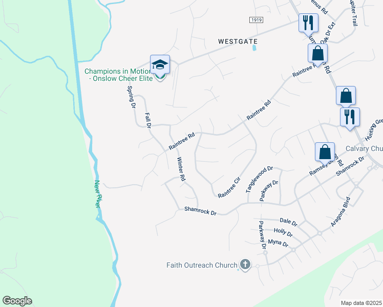 map of restaurants, bars, coffee shops, grocery stores, and more near 110 Raintree Circle in Jacksonville