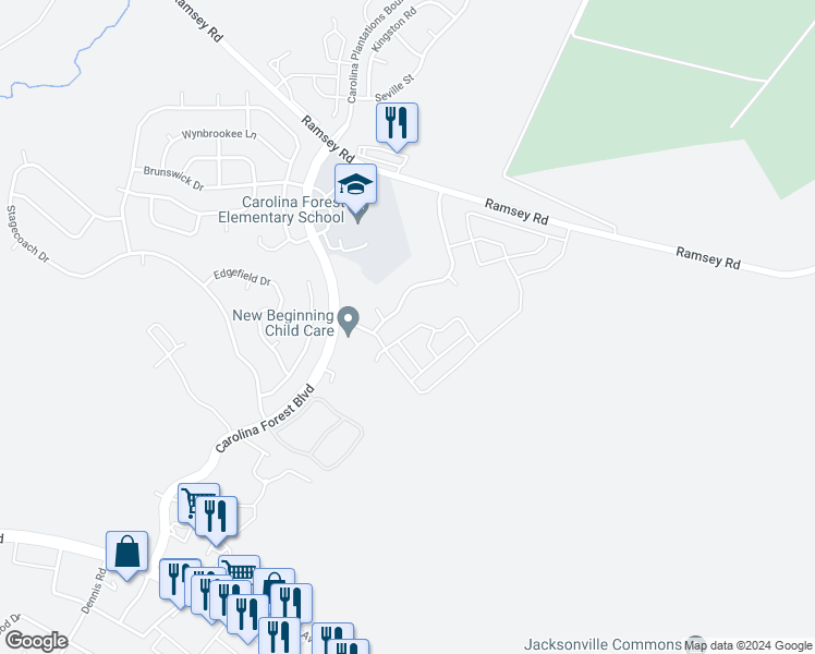 map of restaurants, bars, coffee shops, grocery stores, and more near 904 Springwood Drive in Jacksonville
