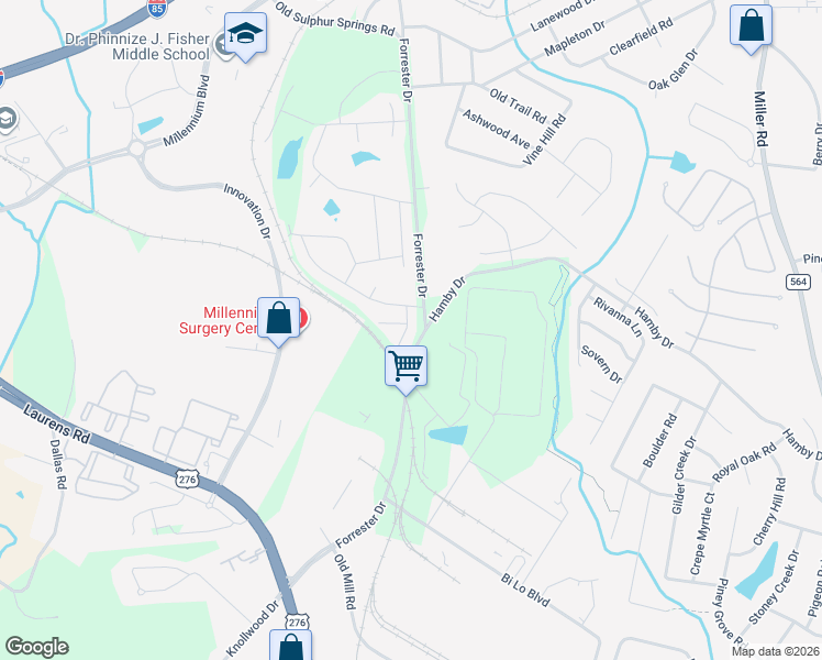 map of restaurants, bars, coffee shops, grocery stores, and more near 220 Forrester Drive in Greenville