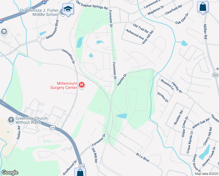 map of restaurants, bars, coffee shops, grocery stores, and more near 115 Pokeberry Way in Greenville