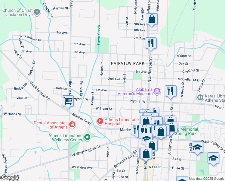 map of restaurants, bars, coffee shops, grocery stores, and more near 406 Sanders Street in Athens