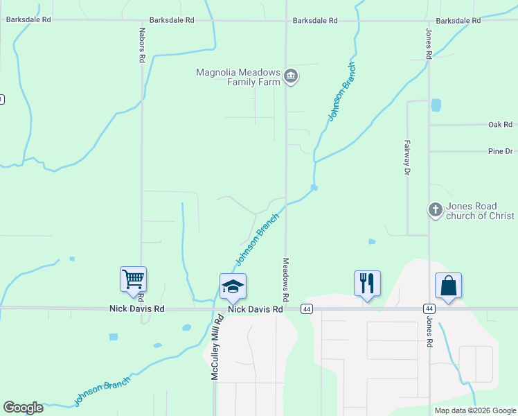map of restaurants, bars, coffee shops, grocery stores, and more near 17369 Meadows Road in Athens