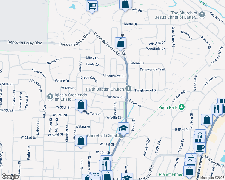 map of restaurants, bars, coffee shops, grocery stores, and more near 209 Wisteria Drive in North Little Rock