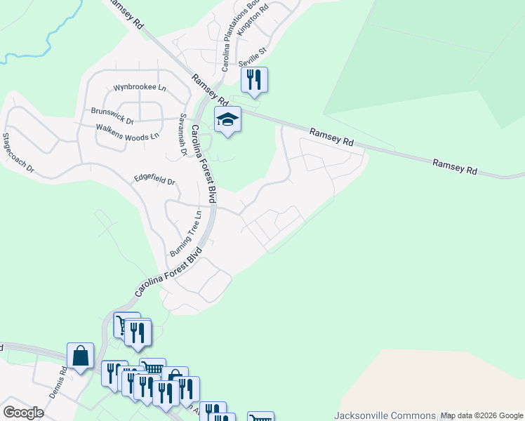 map of restaurants, bars, coffee shops, grocery stores, and more near 201 Bridgewood Drive in Jacksonville