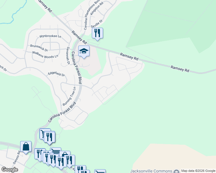 map of restaurants, bars, coffee shops, grocery stores, and more near 501 Streamwood Drive in Jacksonville