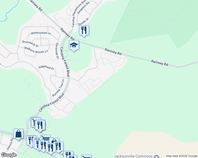 map of restaurants, bars, coffee shops, grocery stores, and more near 401 Springwood Drive in Jacksonville