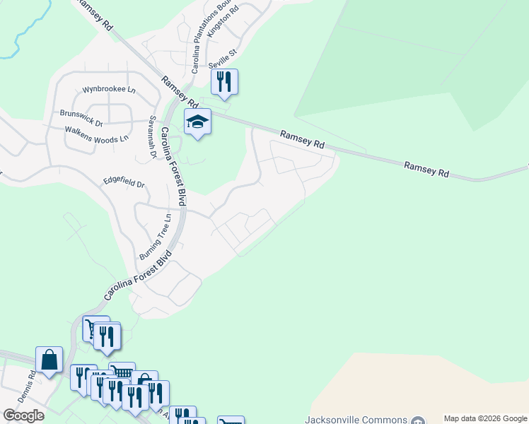 map of restaurants, bars, coffee shops, grocery stores, and more near 501 Streamwood Drive in Jacksonville