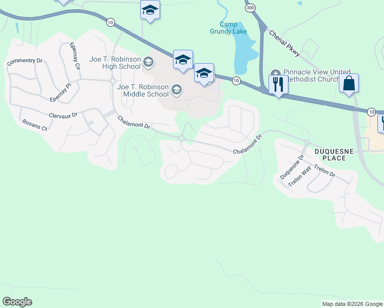 map of restaurants, bars, coffee shops, grocery stores, and more near 159 Challain Drive in Little Rock