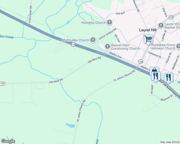 map of restaurants, bars, coffee shops, grocery stores, and more near 7820 Old Wire Road in Laurel Hill