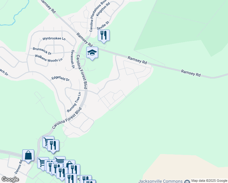 map of restaurants, bars, coffee shops, grocery stores, and more near 606 Springwood Drive in Jacksonville