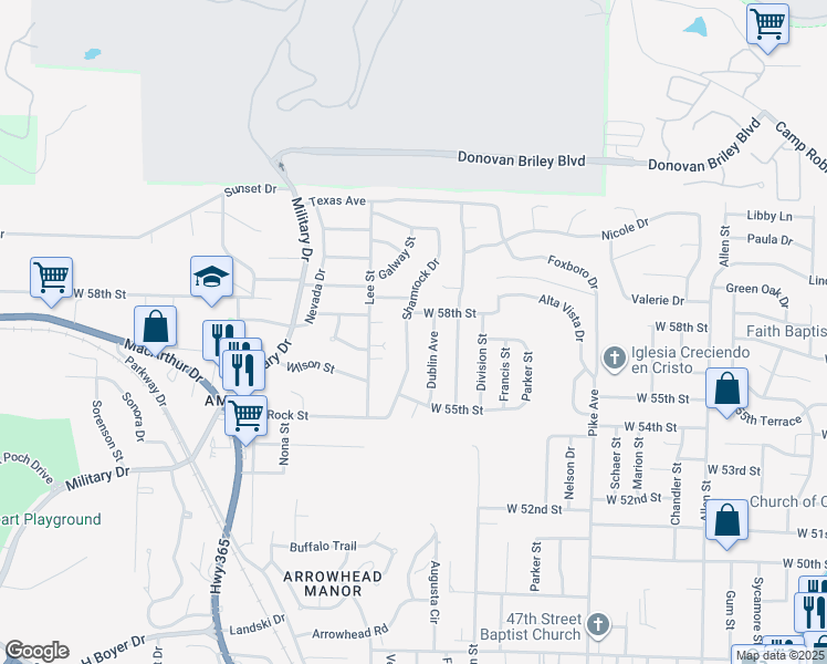 map of restaurants, bars, coffee shops, grocery stores, and more near 5704 Shamrock Drive in North Little Rock