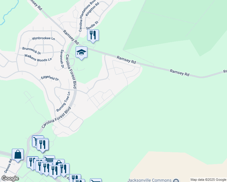 map of restaurants, bars, coffee shops, grocery stores, and more near 100 Springwood Drive in Jacksonville