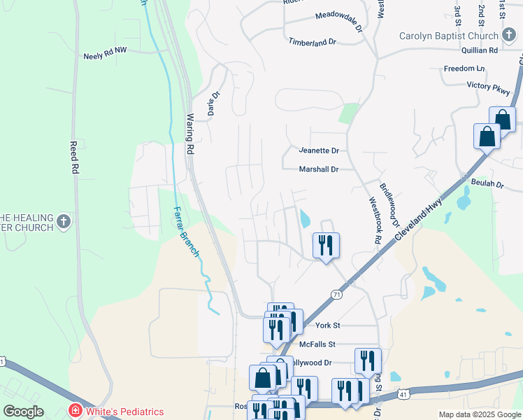 map of restaurants, bars, coffee shops, grocery stores, and more near 899 Grand Summit Drive in Dalton