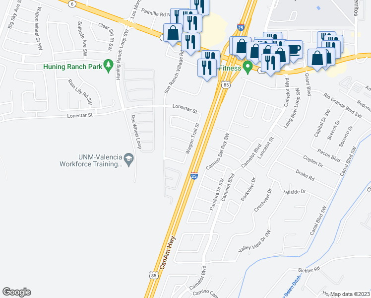 map of restaurants, bars, coffee shops, grocery stores, and more near 2204 Stallion Street in Los Lunas