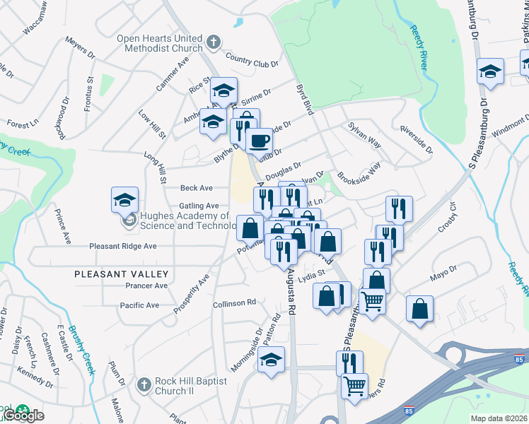 map of restaurants, bars, coffee shops, grocery stores, and more near 7 Crystal Avenue in Greenville