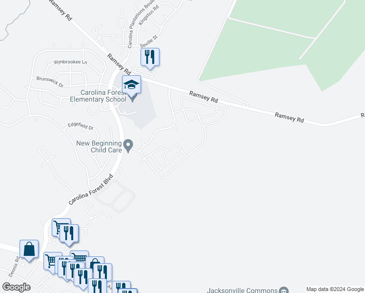 map of restaurants, bars, coffee shops, grocery stores, and more near 208 Springwood Drive in Jacksonville