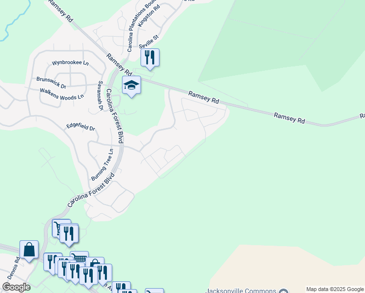 map of restaurants, bars, coffee shops, grocery stores, and more near 208 Springwood Drive in Jacksonville