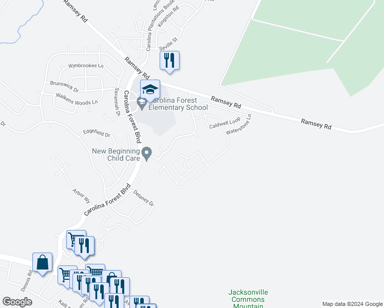 map of restaurants, bars, coffee shops, grocery stores, and more near 506 Springwood Drive in Jacksonville
