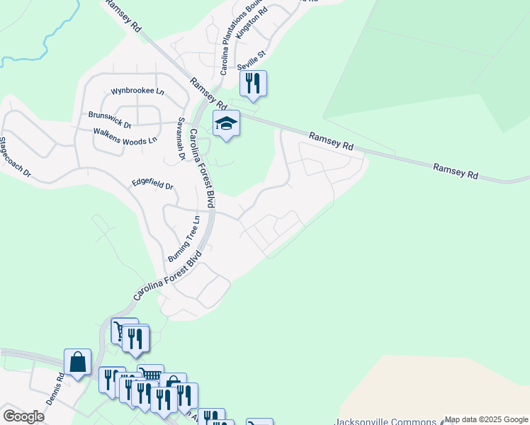 map of restaurants, bars, coffee shops, grocery stores, and more near 804 Springwood Drive in Jacksonville