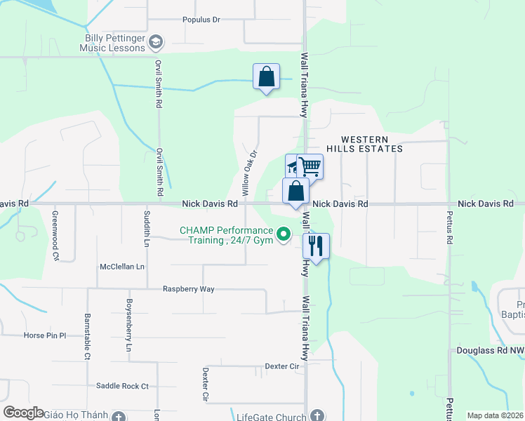 map of restaurants, bars, coffee shops, grocery stores, and more near 107 Silverleaf Drive in Harvest