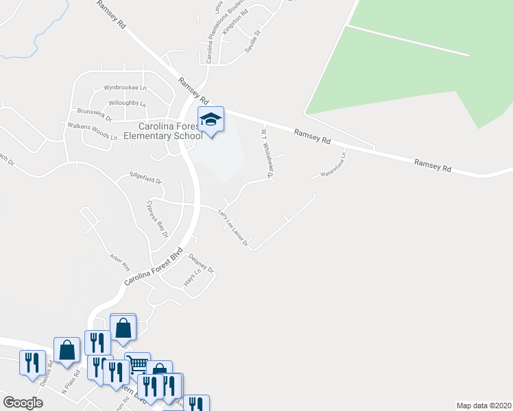 map of restaurants, bars, coffee shops, grocery stores, and more near 704 Springwood Drive in Jacksonville