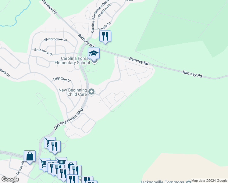 map of restaurants, bars, coffee shops, grocery stores, and more near 704 Springwood Drive in Jacksonville