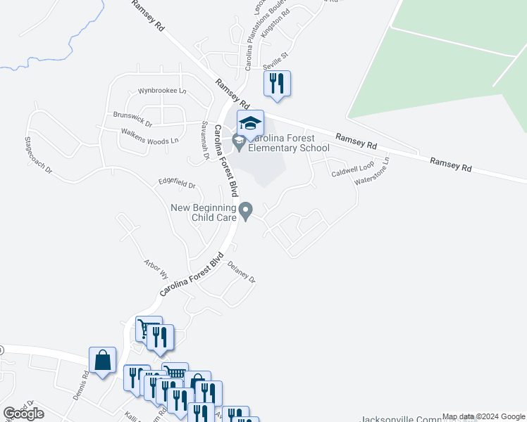 map of restaurants, bars, coffee shops, grocery stores, and more near 1003 W.T. Whitehead Drive in Jacksonville