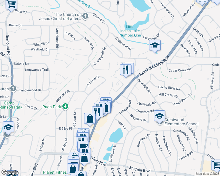 map of restaurants, bars, coffee shops, grocery stores, and more near 5533 Springvale Road in North Little Rock