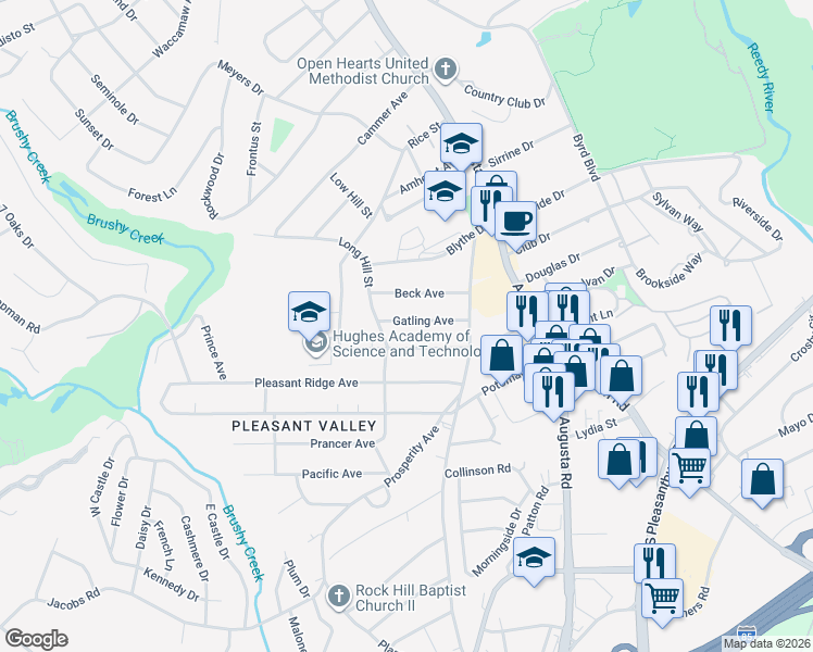 map of restaurants, bars, coffee shops, grocery stores, and more near 29 Gatling Avenue in Greenville
