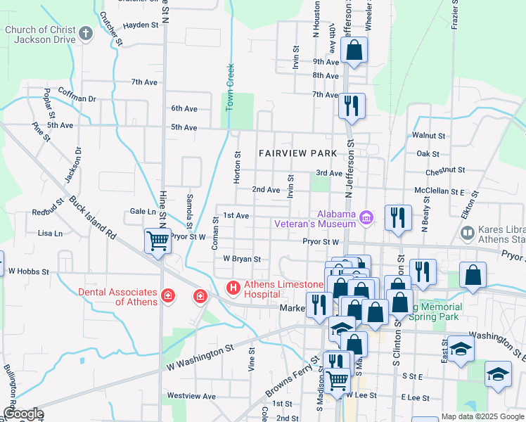 map of restaurants, bars, coffee shops, grocery stores, and more near 504 Sanders Street in Athens