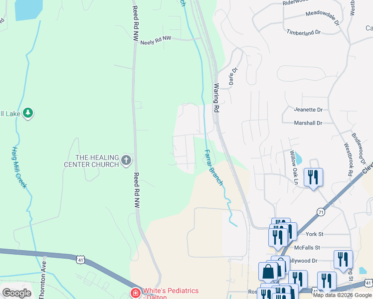 map of restaurants, bars, coffee shops, grocery stores, and more near 543 Brock Drive in Dalton