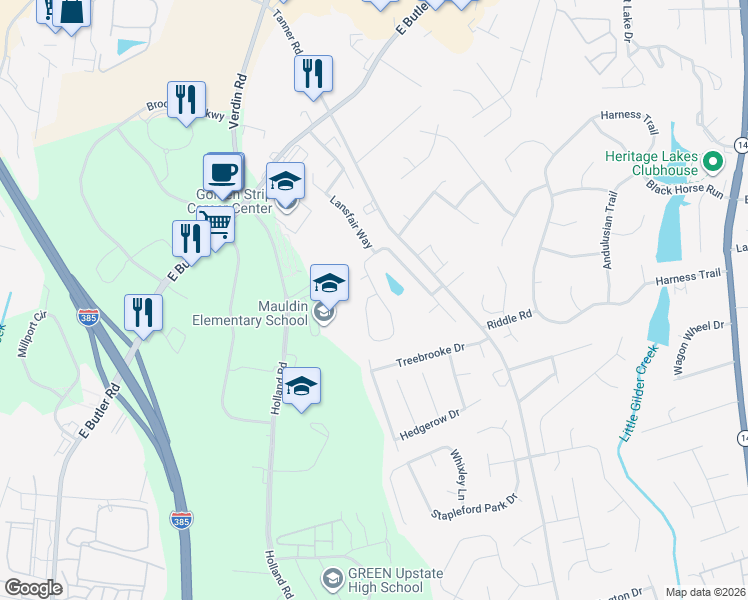map of restaurants, bars, coffee shops, grocery stores, and more near 201 Surrywood Drive in Greenville