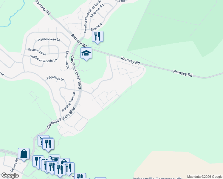 map of restaurants, bars, coffee shops, grocery stores, and more near 2022 W.T. Whitehead Drive in Jacksonville