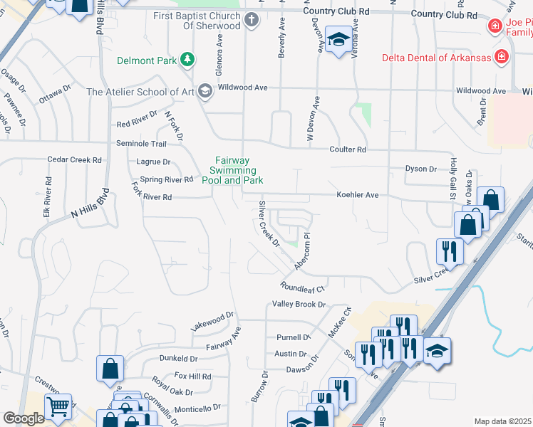map of restaurants, bars, coffee shops, grocery stores, and more near 1000 Silver Creek Drive in Sherwood