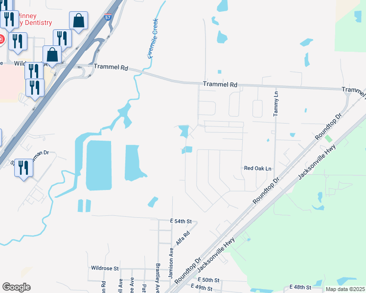 map of restaurants, bars, coffee shops, grocery stores, and more near 6001 Trammel Estates Drive in North Little Rock