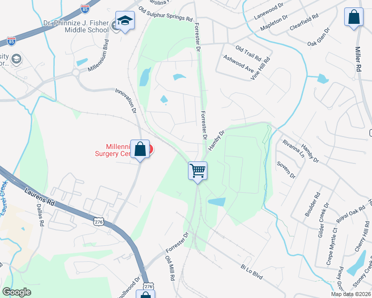 map of restaurants, bars, coffee shops, grocery stores, and more near 218 Rubia Drive in Greenville