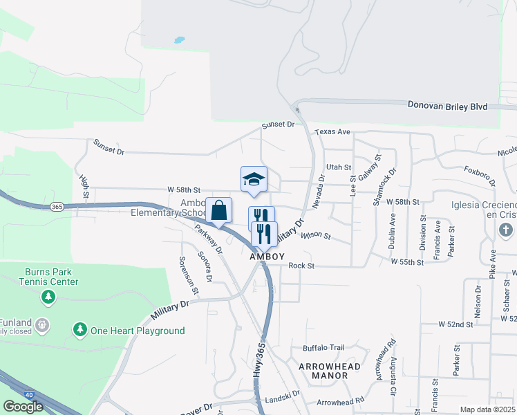 map of restaurants, bars, coffee shops, grocery stores, and more near 2400 West 58th Street in North Little Rock