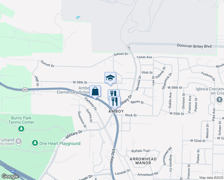 map of restaurants, bars, coffee shops, grocery stores, and more near 2401 West 58th Street in North Little Rock