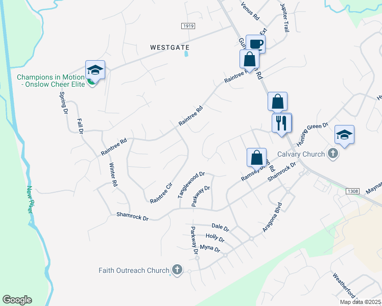 map of restaurants, bars, coffee shops, grocery stores, and more near 188 Raintree Circle in Jacksonville