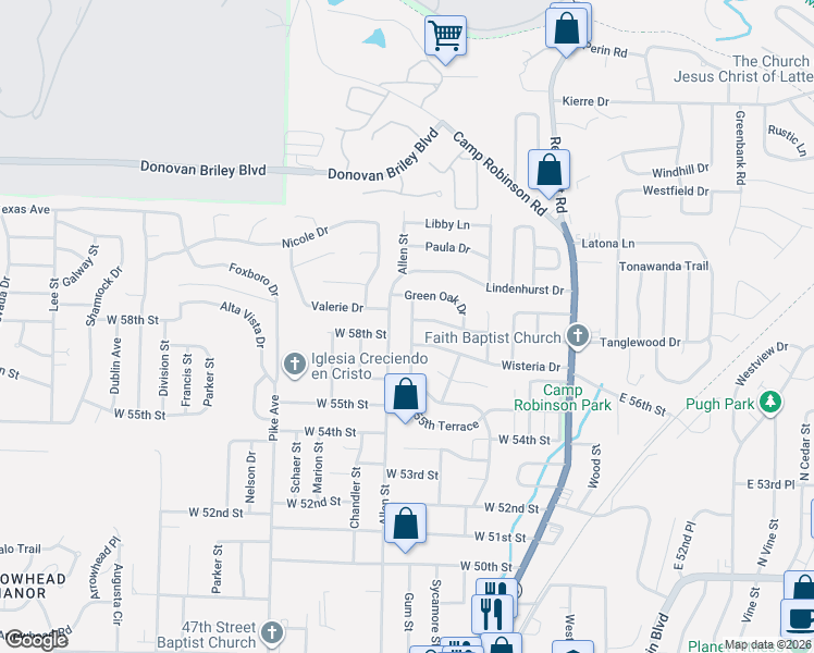 map of restaurants, bars, coffee shops, grocery stores, and more near 5905 Granby Road in North Little Rock