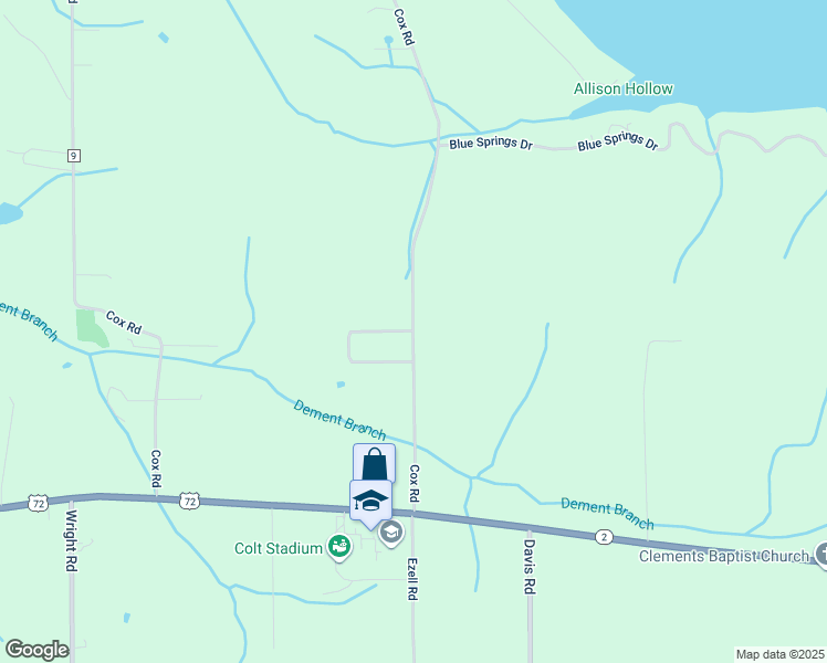map of restaurants, bars, coffee shops, grocery stores, and more near 17415 Cox Road in Athens