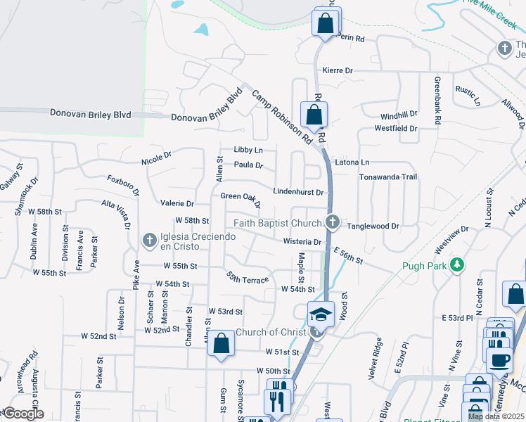 map of restaurants, bars, coffee shops, grocery stores, and more near 404 Green Oak Drive in North Little Rock