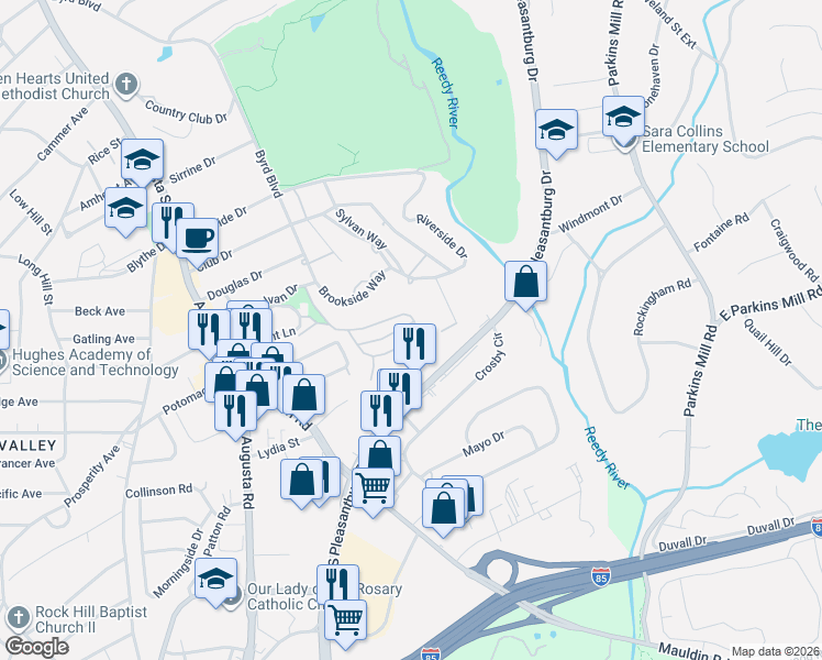 map of restaurants, bars, coffee shops, grocery stores, and more near 3250 Marshall Court in Greenville