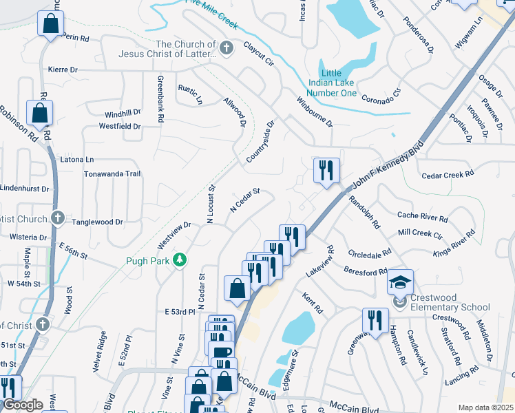 map of restaurants, bars, coffee shops, grocery stores, and more near 5817 North Walnut Road in North Little Rock