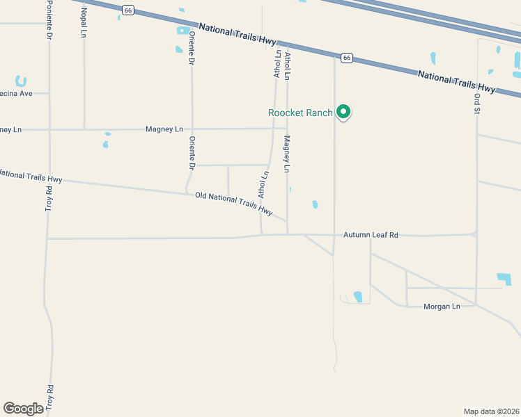 map of restaurants, bars, coffee shops, grocery stores, and more near 30550 Athol Lane in Newberry Springs